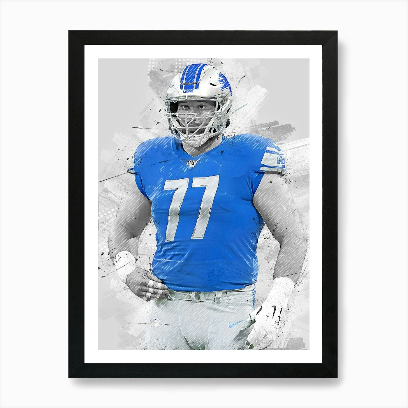 Frank Ragnow Detroit Lions Art Prin Framed Wall Art Poster Canvas Print Picture