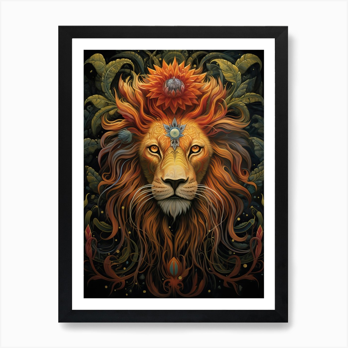 Lion Art Painting Naive Style 2 Art Framed Wall Art Poster Canvas Print Picture