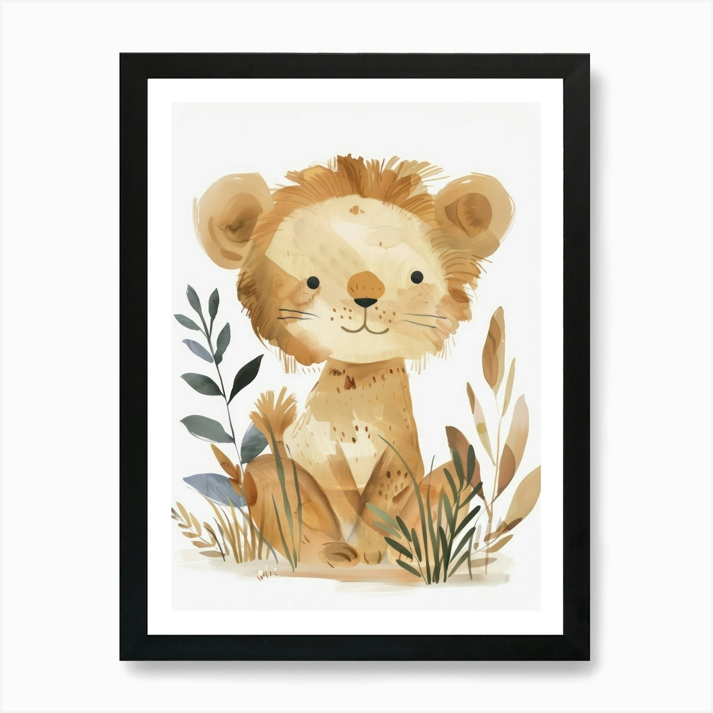 Charming Nursery Kids Animals Lion  Framed Wall Art Poster Canvas Print Picture