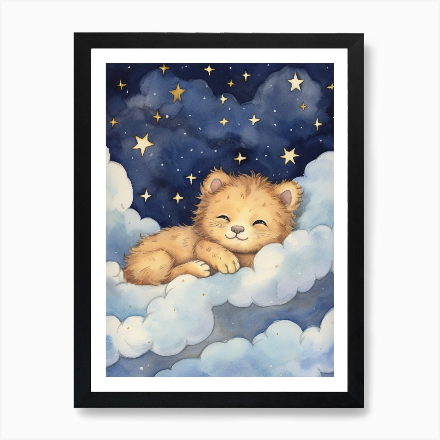 Baby Lion Cub 2 Sleeping In The Clo Framed Wall Art Poster Canvas Print Picture