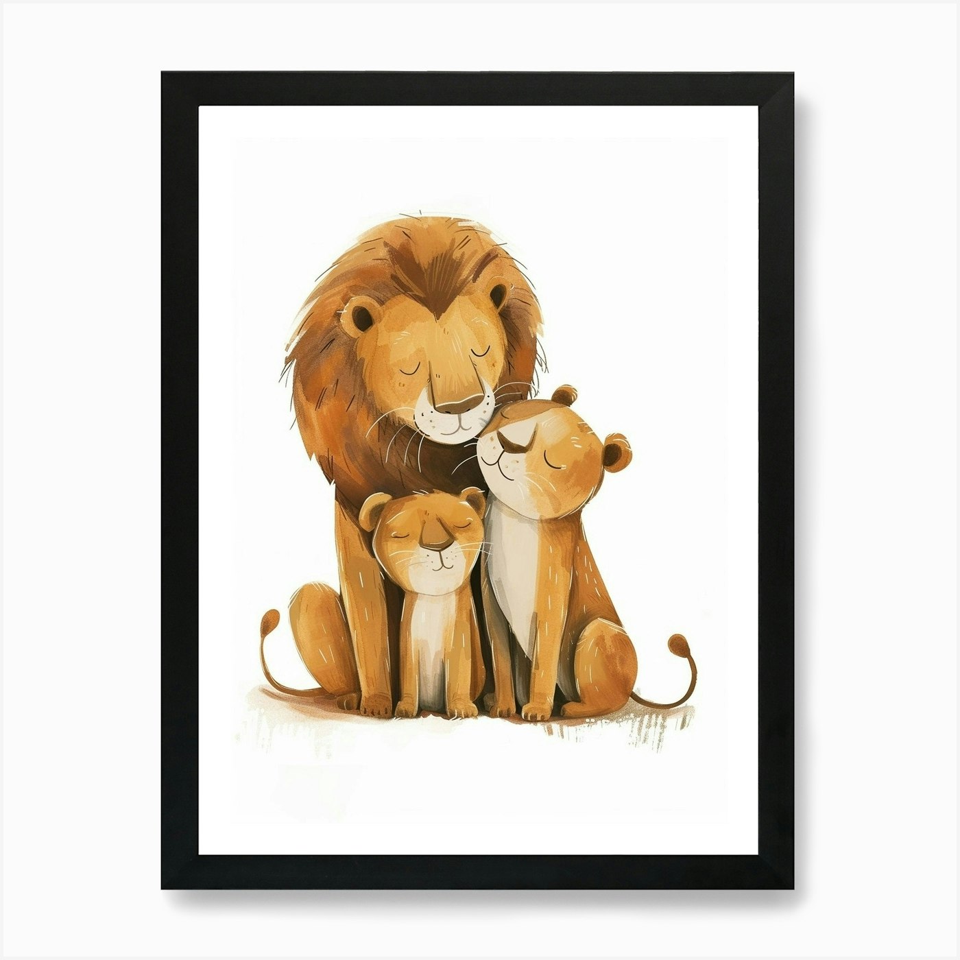 Barbary Lion Family Bonding Clipart Framed Wall Art Poster Canvas Print Picture