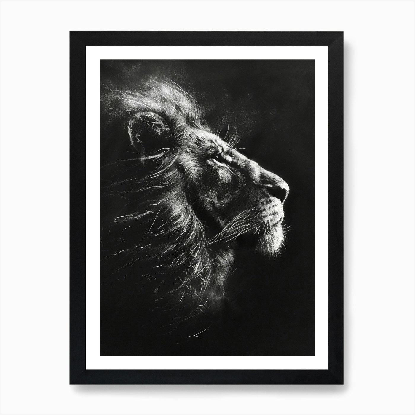 African Lion Charcoal Drawing Symbo Framed Wall Art Poster Canvas Print Picture
