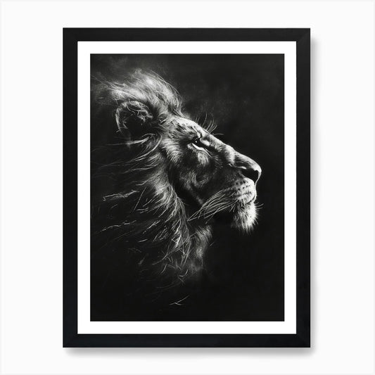 African Lion Charcoal Drawing Symbo Framed Wall Art Poster Canvas Print Picture