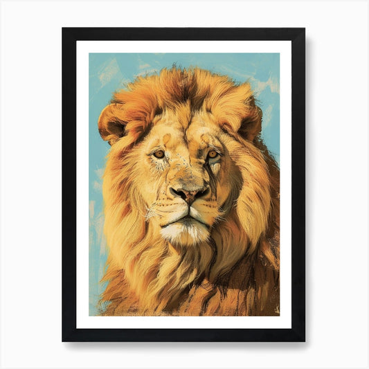 Barbary Lion Portrait Close Up Illu Framed Wall Art Poster Canvas Print Picture