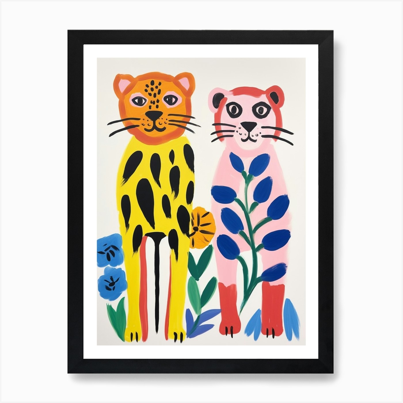 Colourful Kids Animal Art Lion 2 Ar Framed Wall Art Poster Canvas Print Picture