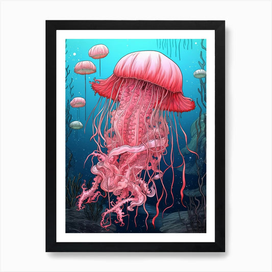 Lions Mane Jellyfish Illustration 4 Framed Wall Art Poster Canvas Print Picture