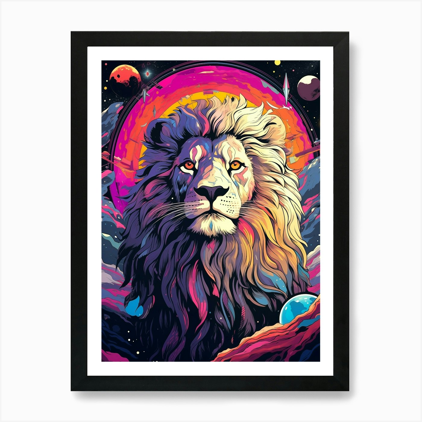 Lion In Space Art Print Framed Wall Art Poster Canvas Print Picture