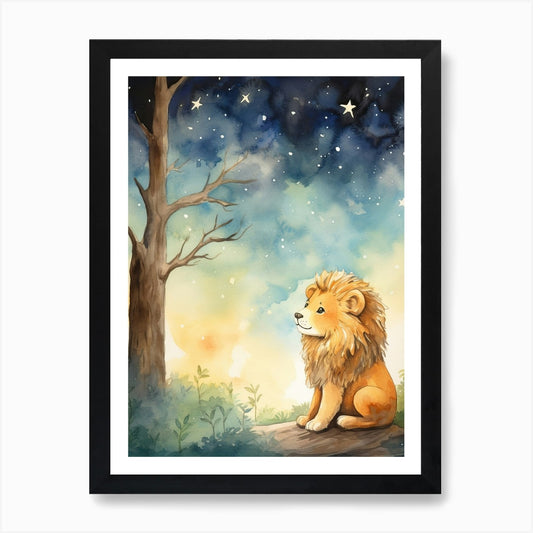 Stargazing Watercolour Lion Art Pai Framed Wall Art Poster Canvas Print Picture