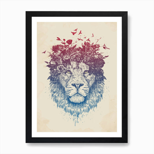 Floral lion III Art Print Framed Wall Art Poster Canvas Print Picture