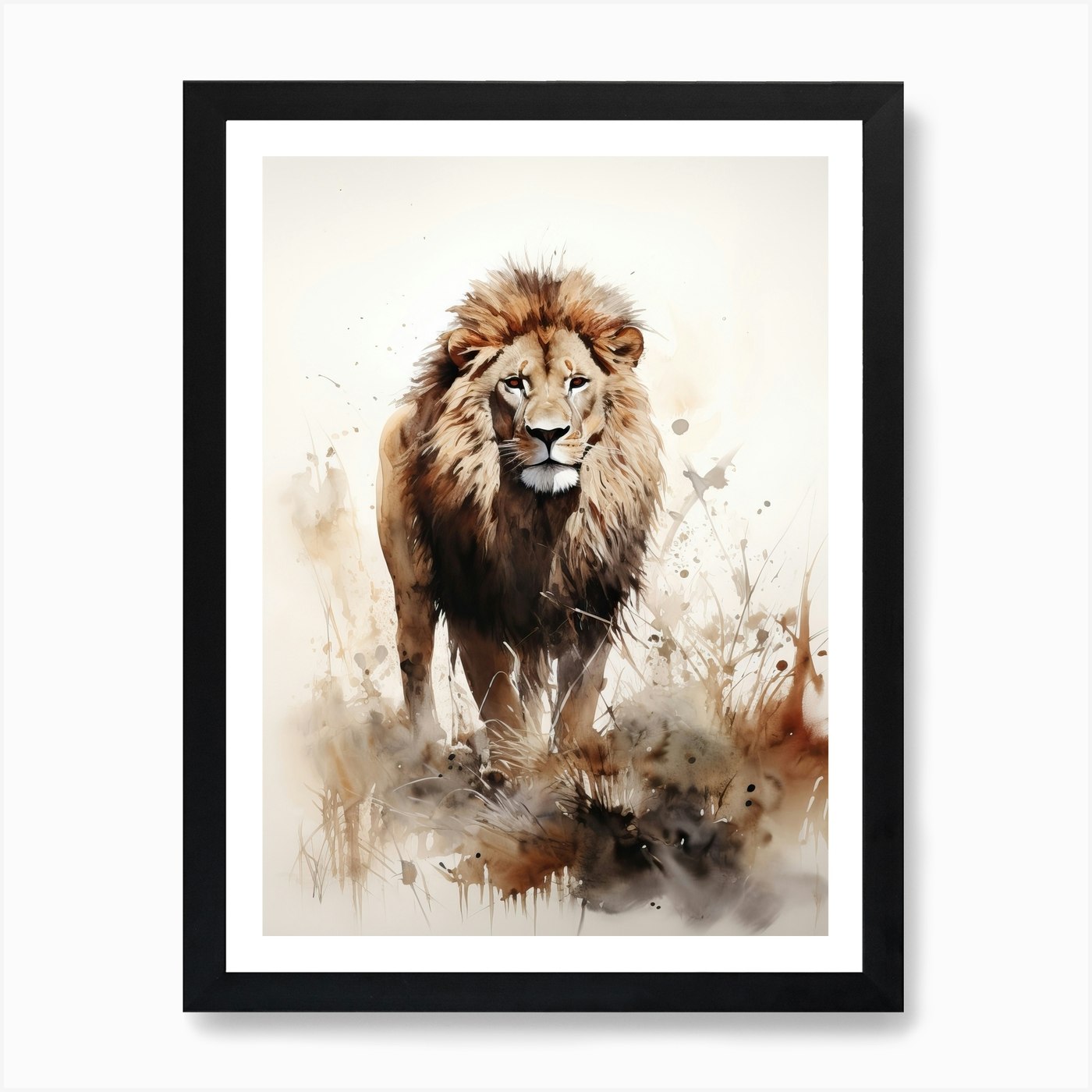 Lion Art Painting Wash Paint Style  Framed Wall Art Poster Canvas Print Picture