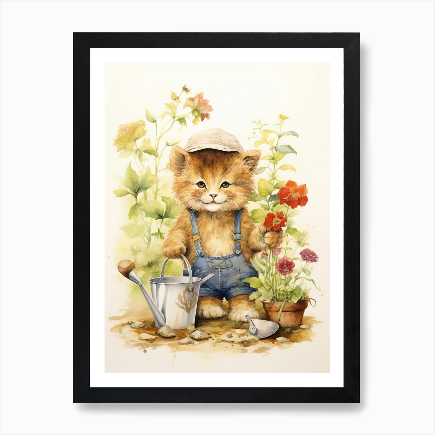 Gardening Watercolour Lion Art Pain Framed Wall Art Poster Canvas Print Picture