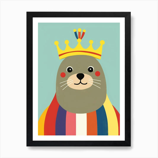 Little Sea Lion Wearing A Crown Art Framed Wall Art Poster Canvas Print Picture