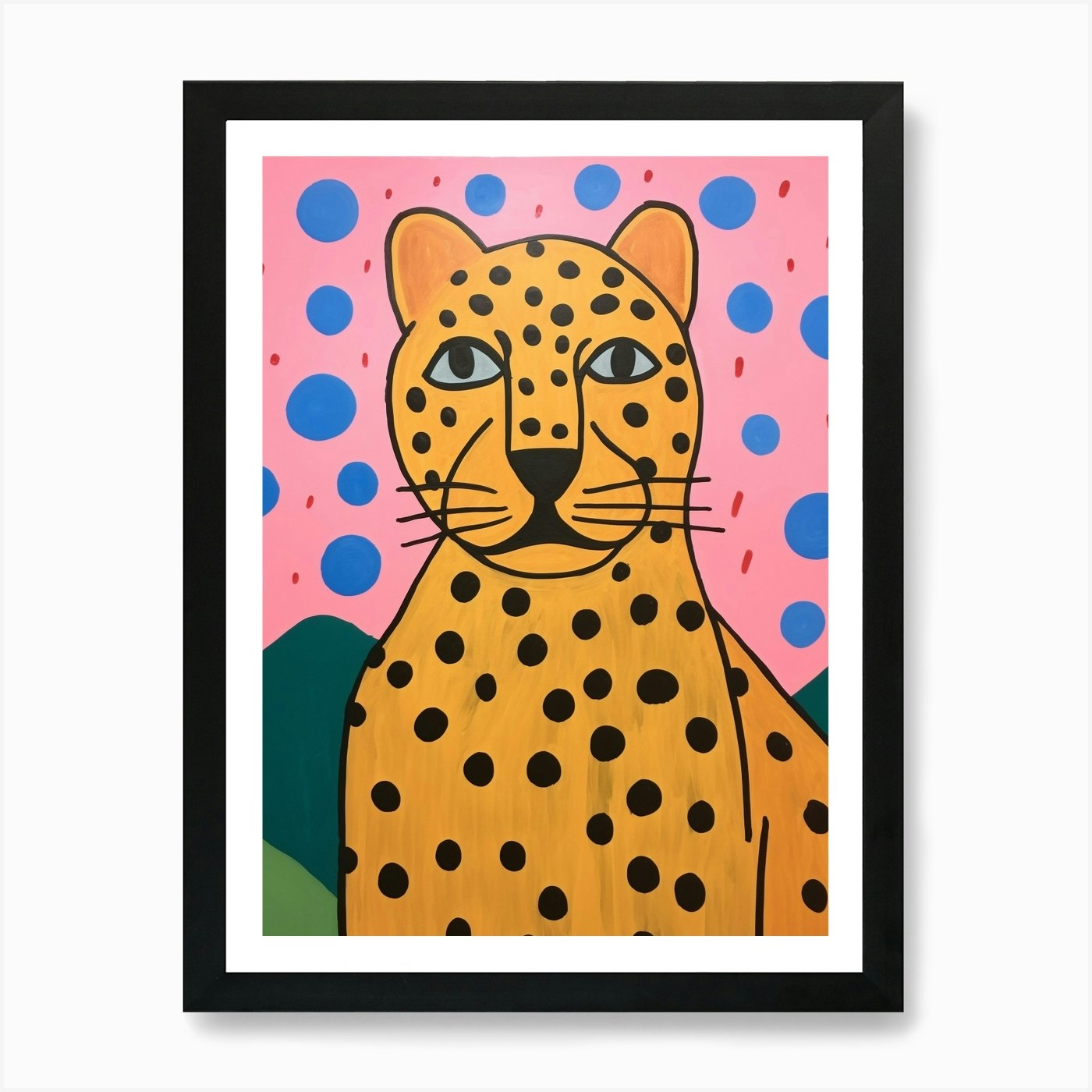 Pink Polka Dot Mountain Lion 2 Art  Framed Wall Art Poster Canvas Print Picture