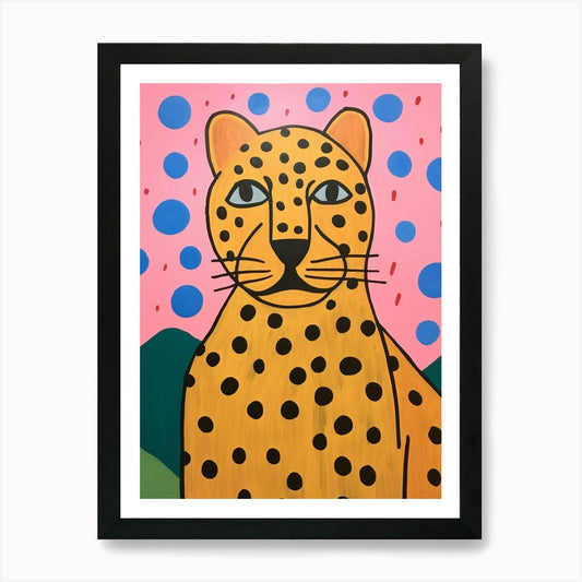 Pink Polka Dot Mountain Lion 2 Art  Framed Wall Art Poster Canvas Print Picture