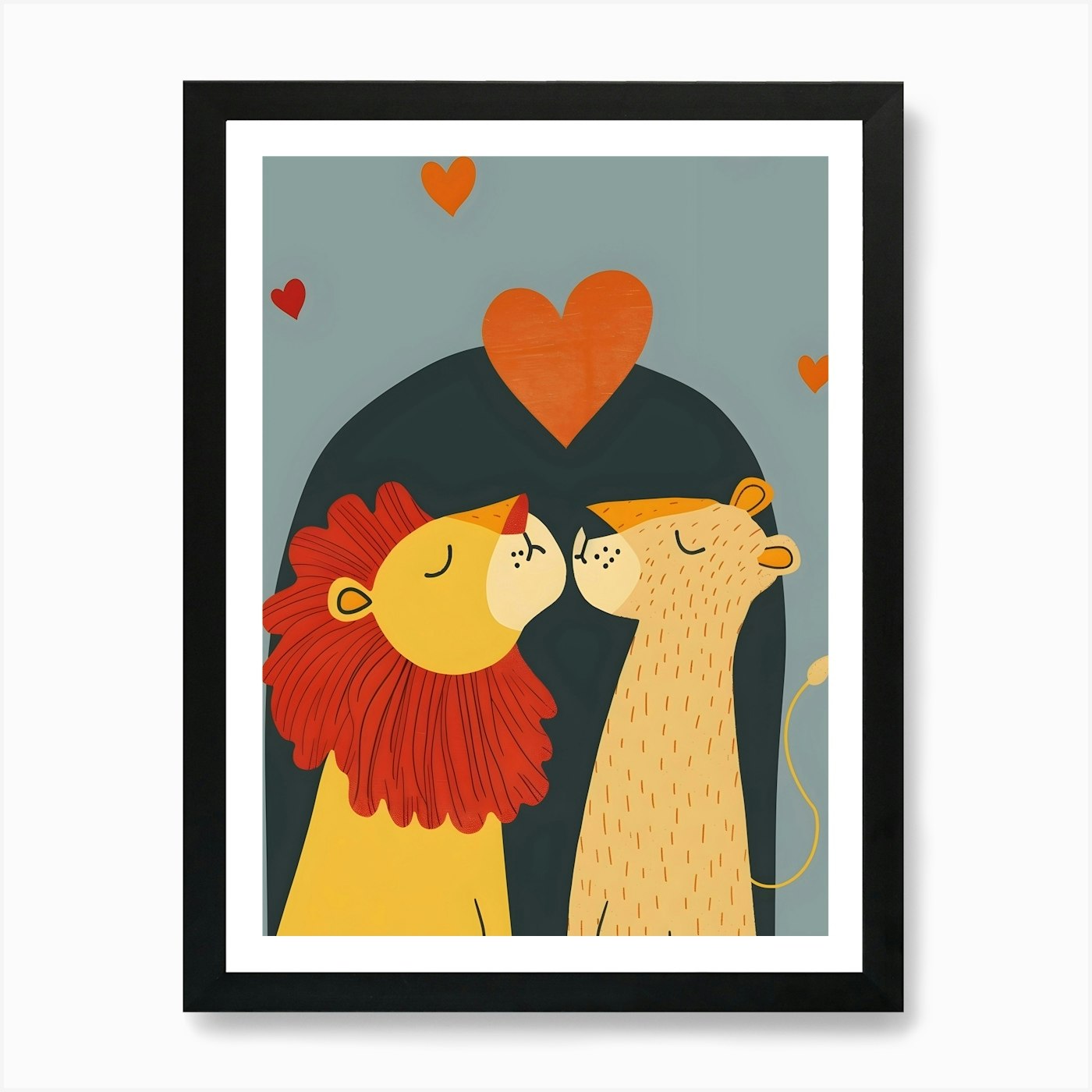 Kissing Lions Art Print Framed Wall Art Poster Canvas Print Picture