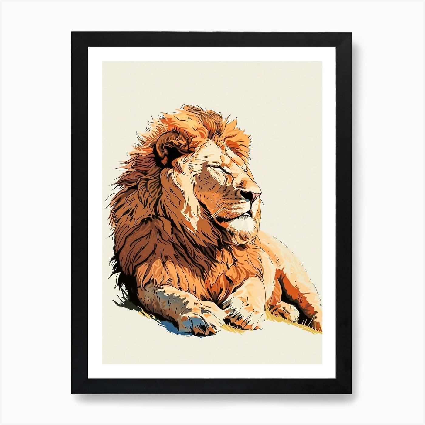 Barbary Lion Resting In The Sun Cli Framed Wall Art Poster Canvas Print Picture