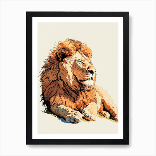 Barbary Lion Resting In The Sun Cli Framed Wall Art Poster Canvas Print Picture