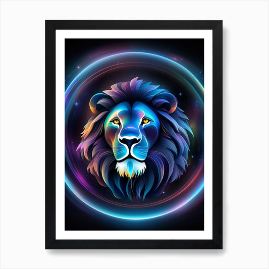 Neon Lion Head Art Print Framed Wall Art Poster Canvas Print Picture