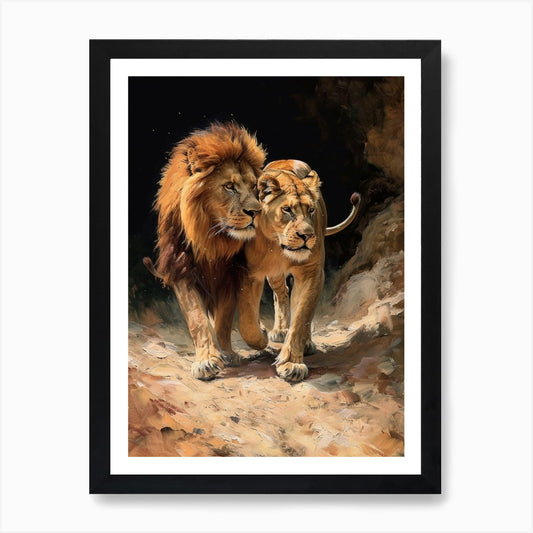 Barbary Lion Rituals Acrylic Painti Framed Wall Art Poster Canvas Print Picture