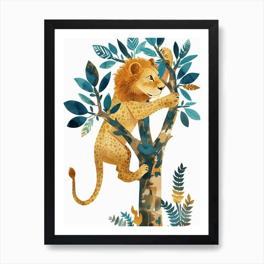 African Lion Climbing A Tree Clipar Framed Wall Art Poster Canvas Print Picture