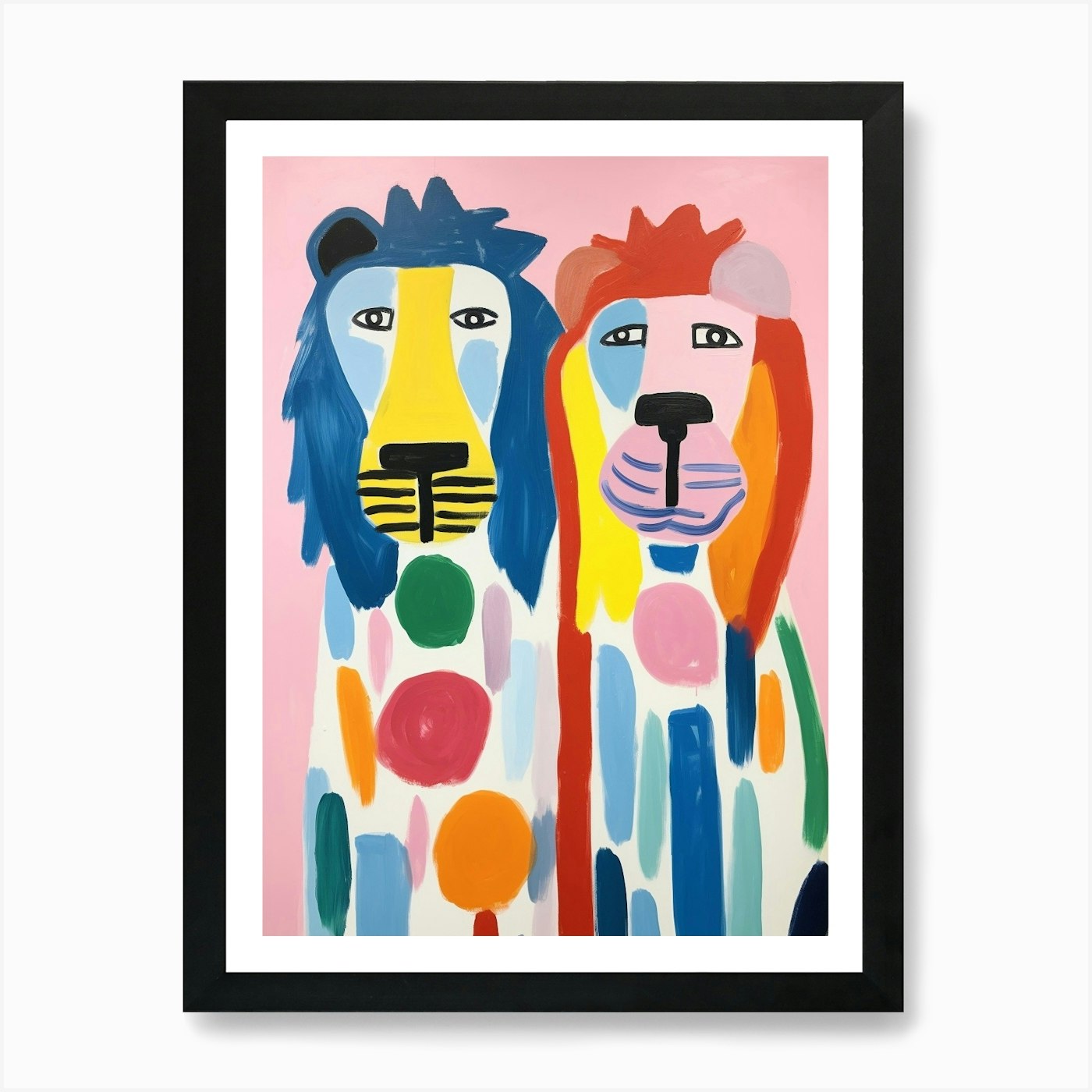 Colourful Kids Animal Art Lion 5 Ar Framed Wall Art Poster Canvas Print Picture