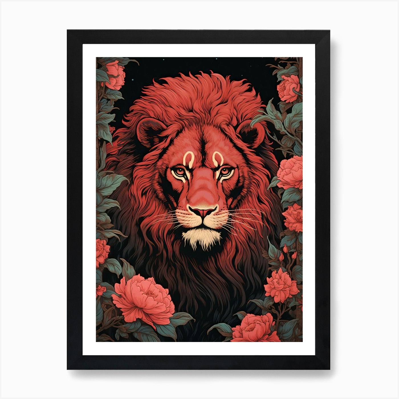 Lion Art Paintingwoodblock Printing Framed Wall Art Poster Canvas Print Picture