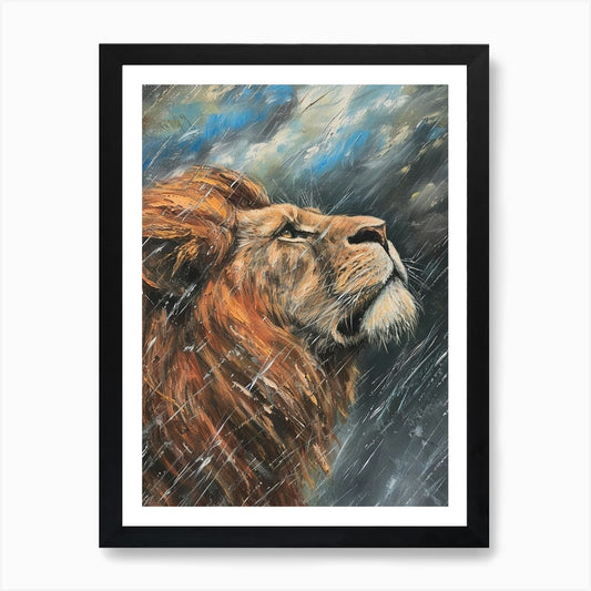 African Lion Facing A Storm Acrylic Framed Wall Art Poster Canvas Print Picture