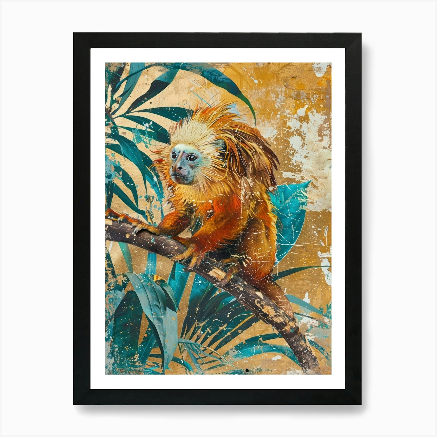 Golden Lion Gold Effect Collage 4 A Framed Wall Art Poster Canvas Print Picture