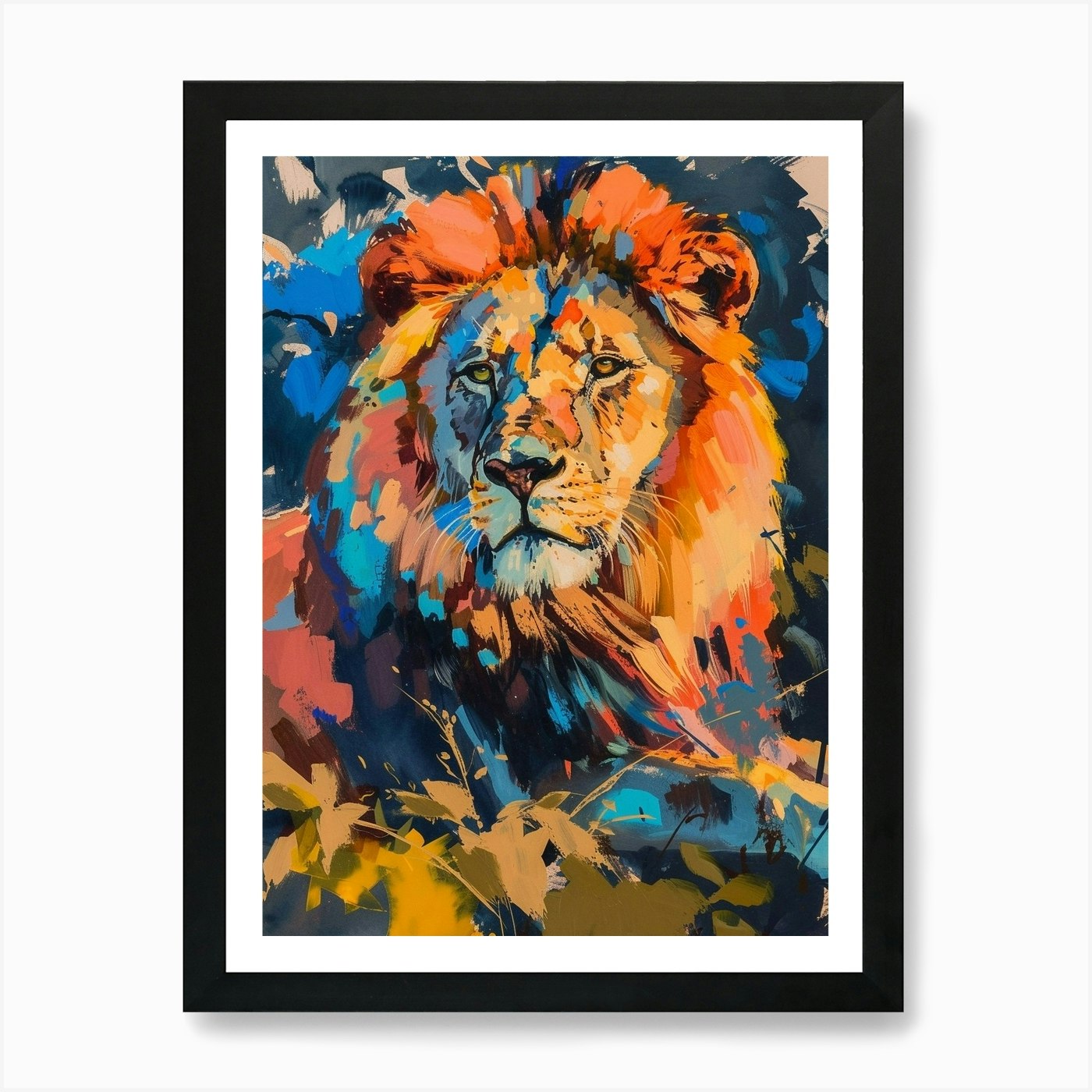 Asiatic Lion Fauvist Painting 3 Art Framed Wall Art Poster Canvas Print Picture