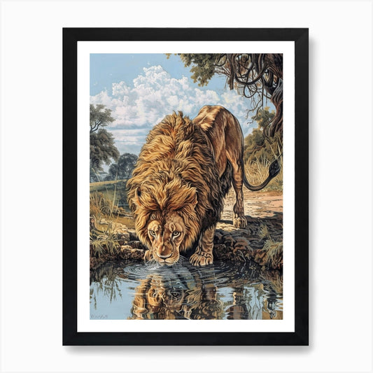 Barbary Lion Relief Illustration Dr Framed Wall Art Poster Canvas Print Picture