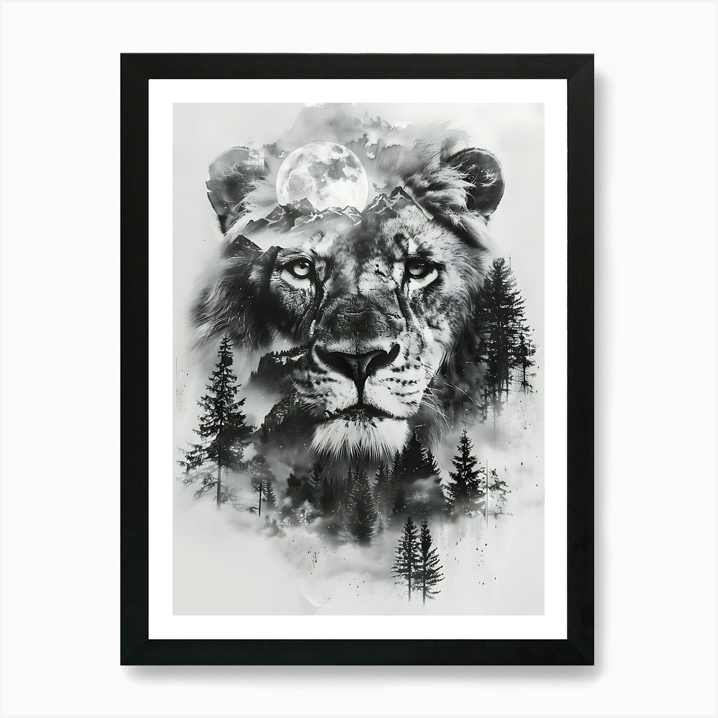 Lion In The Forest 5 Art Print Framed Wall Art Poster Canvas Print Picture