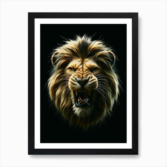Portrait of Lion Roaring 1 Art Prin Framed Wall Art Poster Canvas Print Picture