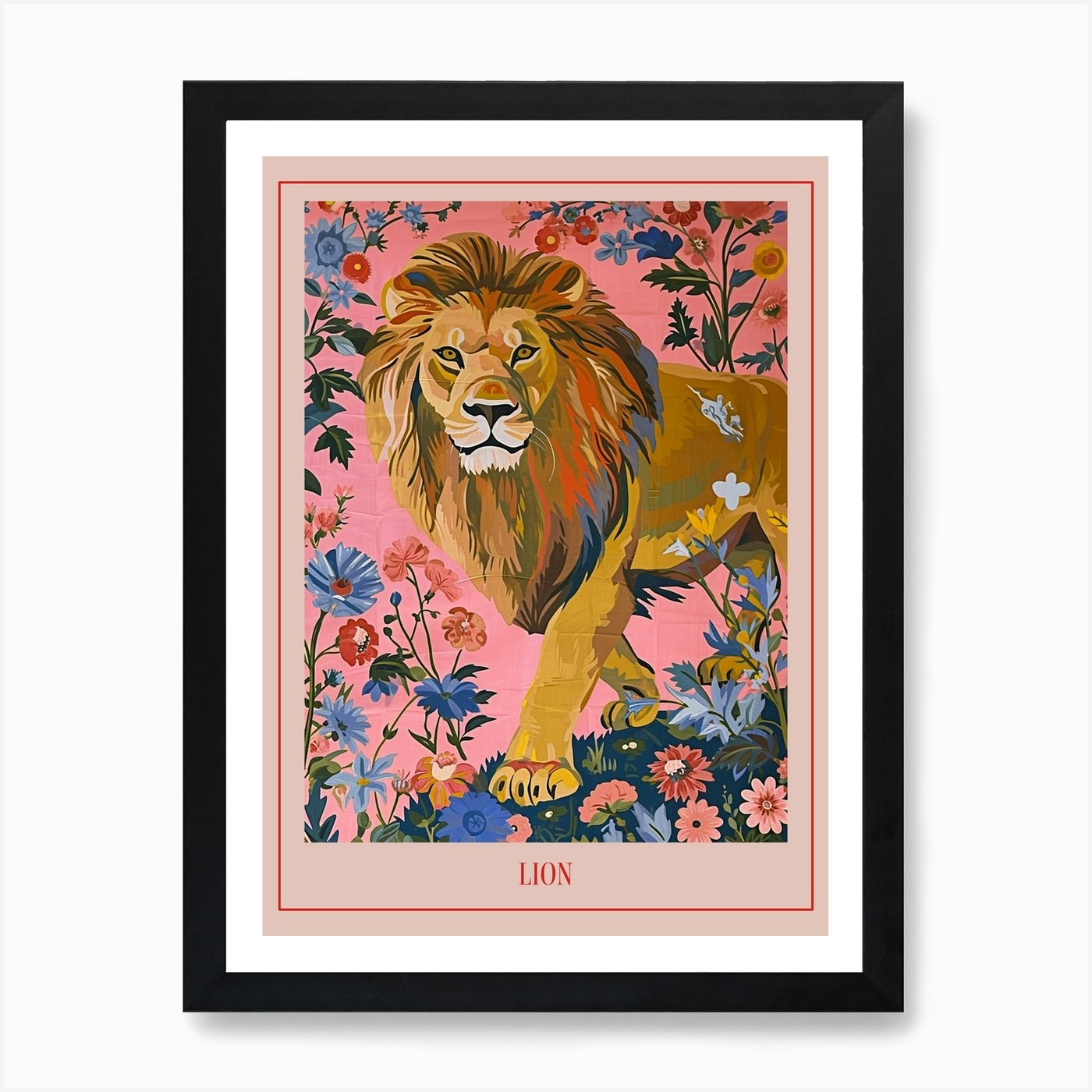 Floral Animal Painting Lion 1 Poste Framed Wall Art Poster Canvas Print Picture