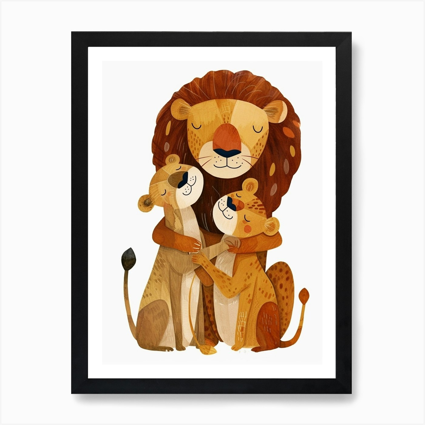 African Lion Family Bonding Clipart Framed Wall Art Poster Canvas Print Picture