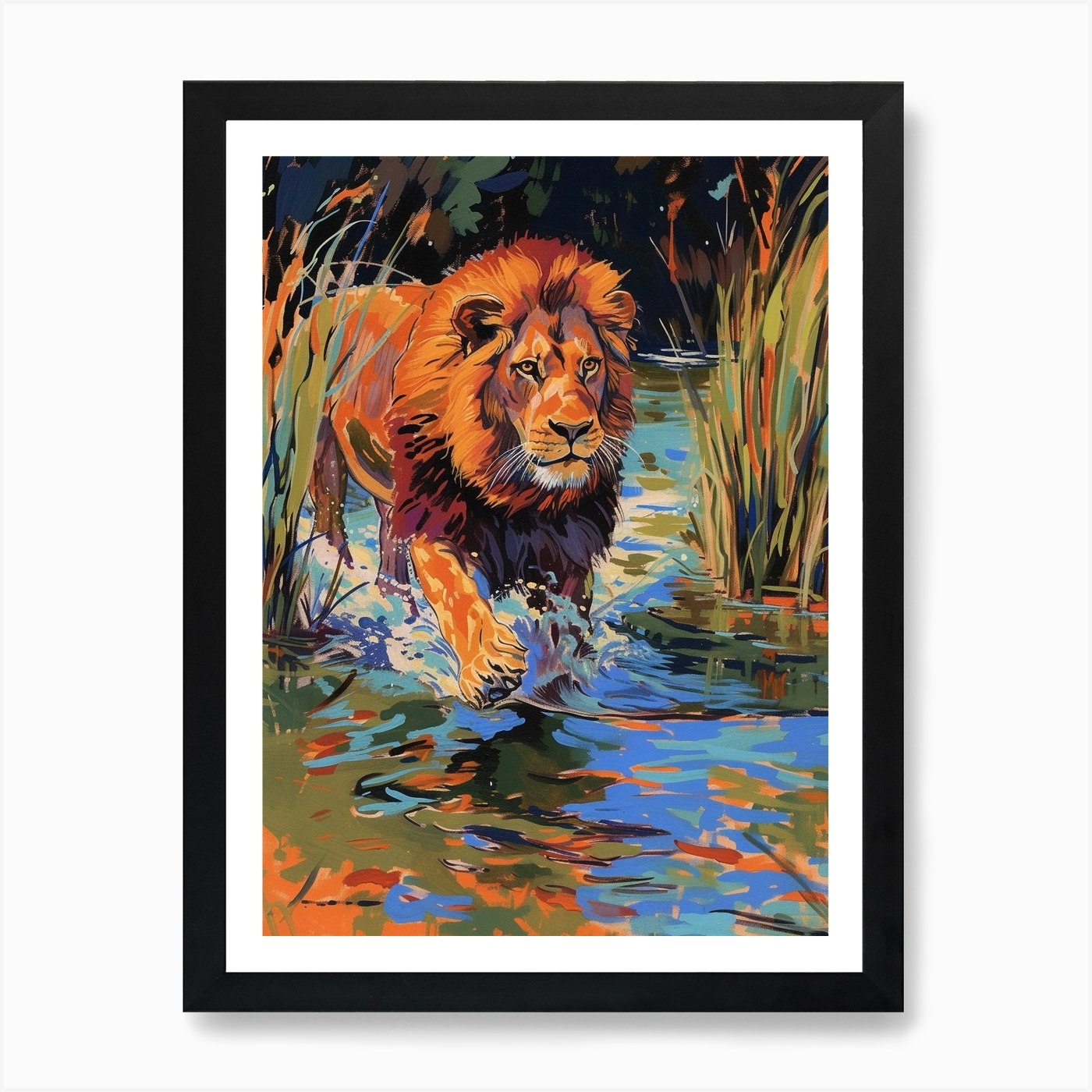Southwest African Lion Crossing A R Framed Wall Art Poster Canvas Print Picture