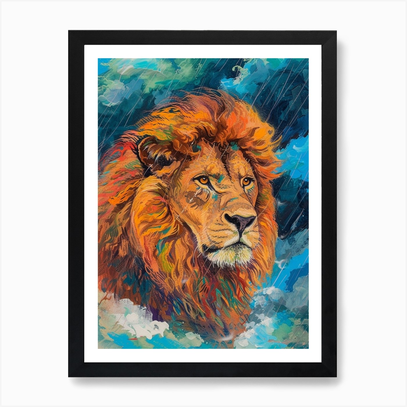Masai Lion Facing A Storm Fauvist P Framed Wall Art Poster Canvas Print Picture