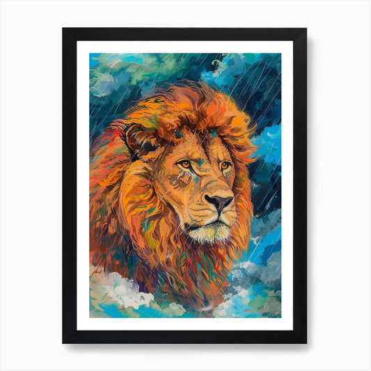 Masai Lion Facing A Storm Fauvist P Framed Wall Art Poster Canvas Print Picture