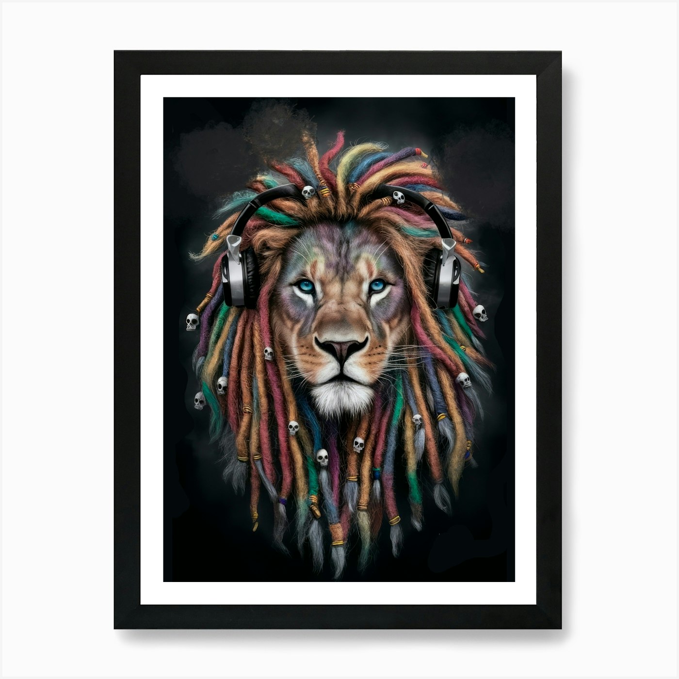 Lion With Headphones Art Print Framed Wall Art Poster Canvas Print Picture