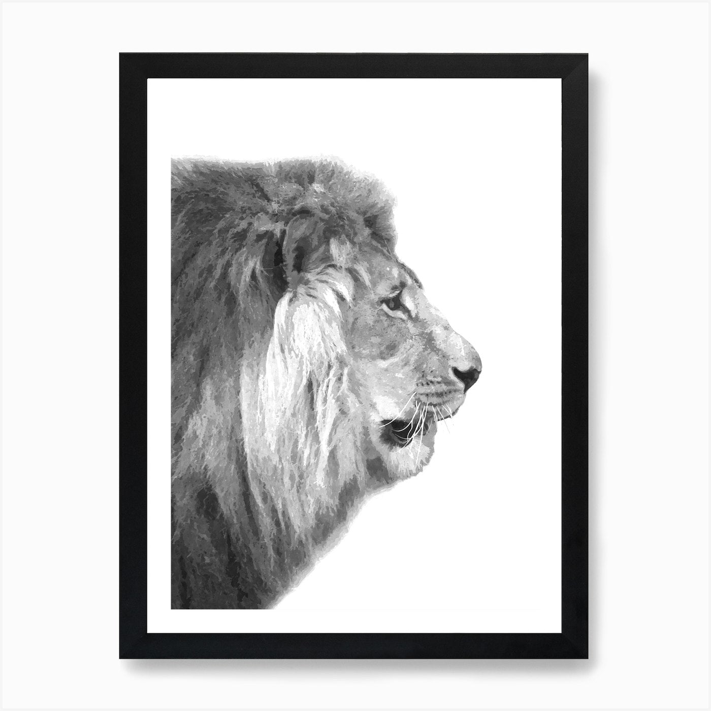 Black and White Lion Profile Art Pr Framed Wall Art Poster Canvas Print Picture