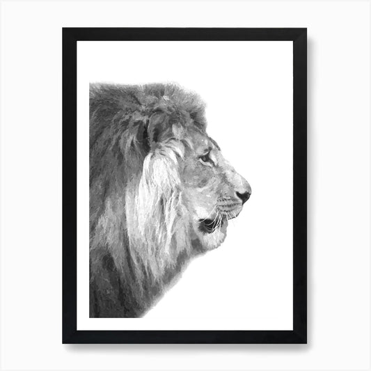 Black and White Lion Profile Art Pr Framed Wall Art Poster Canvas Print Picture