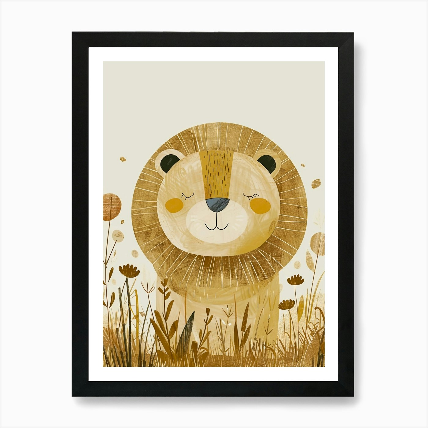Lion In The Grass Art Print Framed Wall Art Poster Canvas Print Picture