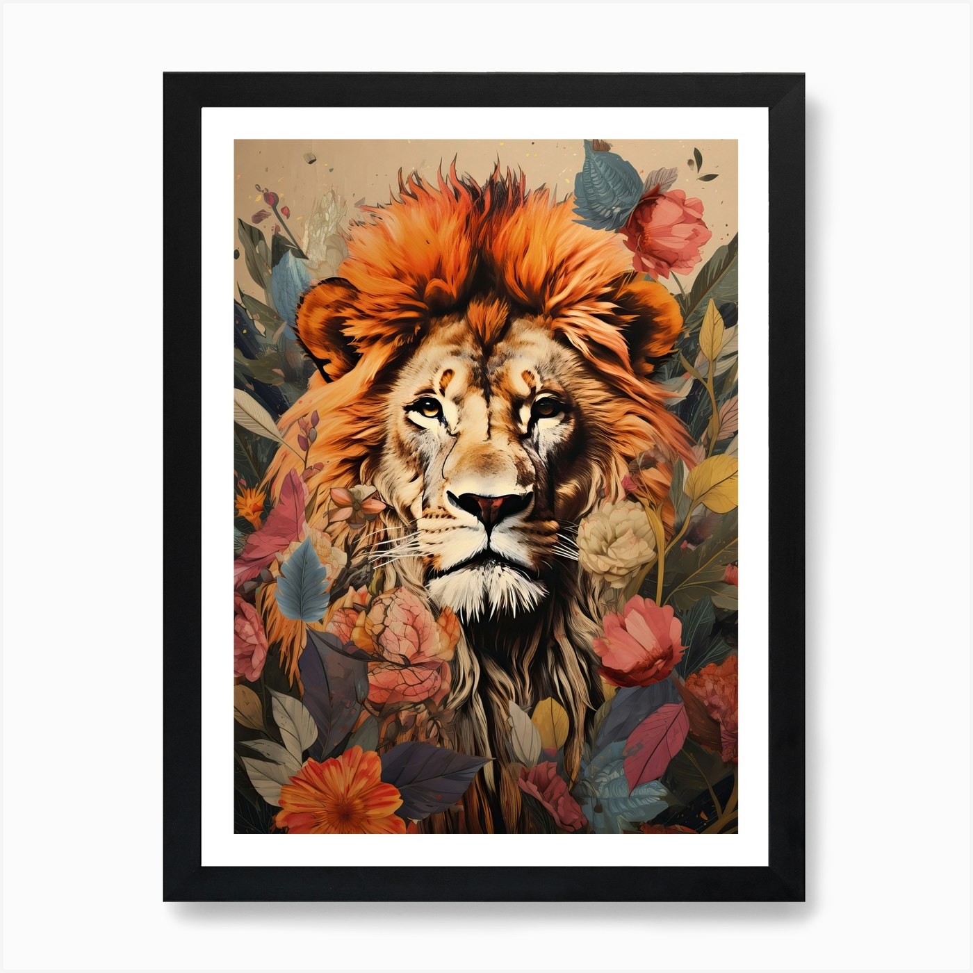 Lion Art Painting Collage 4 Art Pri Framed Wall Art Poster Canvas Print Picture