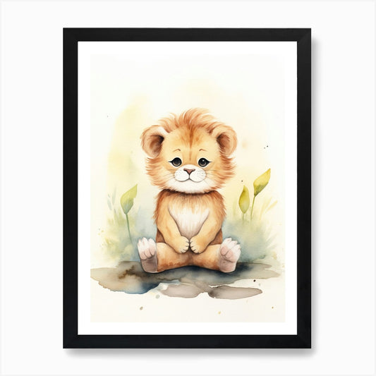 Meditating Watercolour Lion Art Pai Framed Wall Art Poster Canvas Print Picture