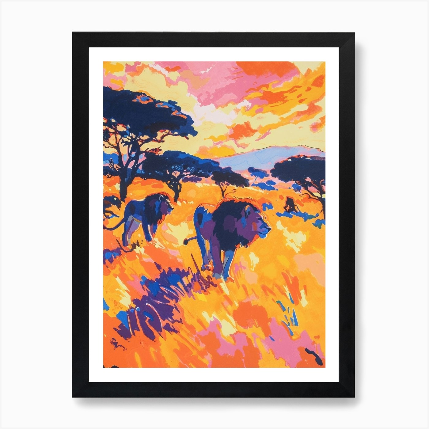 Transvaal Lion Hunting In The Savan Framed Wall Art Poster Canvas Print Picture