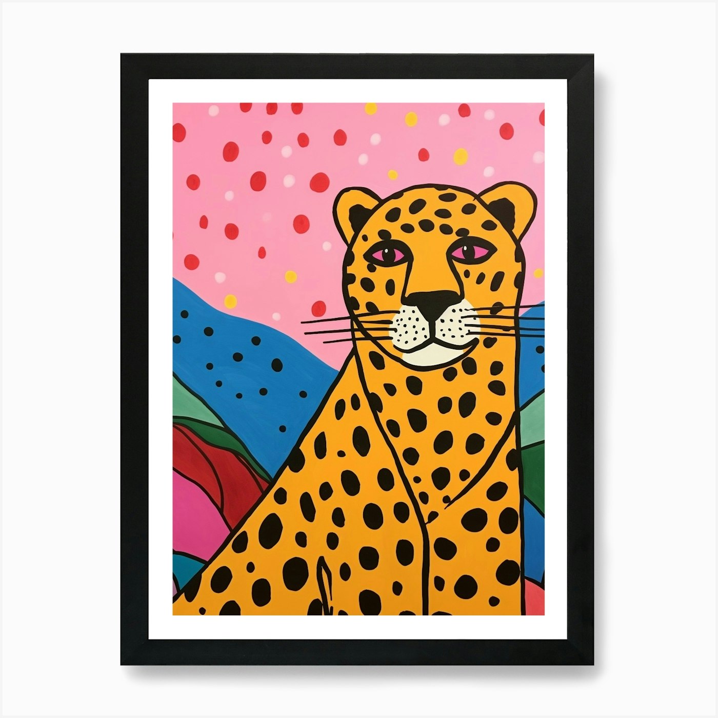 Pink Polka Dot Mountain Lion 1 Art  Framed Wall Art Poster Canvas Print Picture