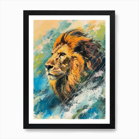 Asiatic Lion Facing A Storm Fauvist Framed Wall Art Poster Canvas Print Picture