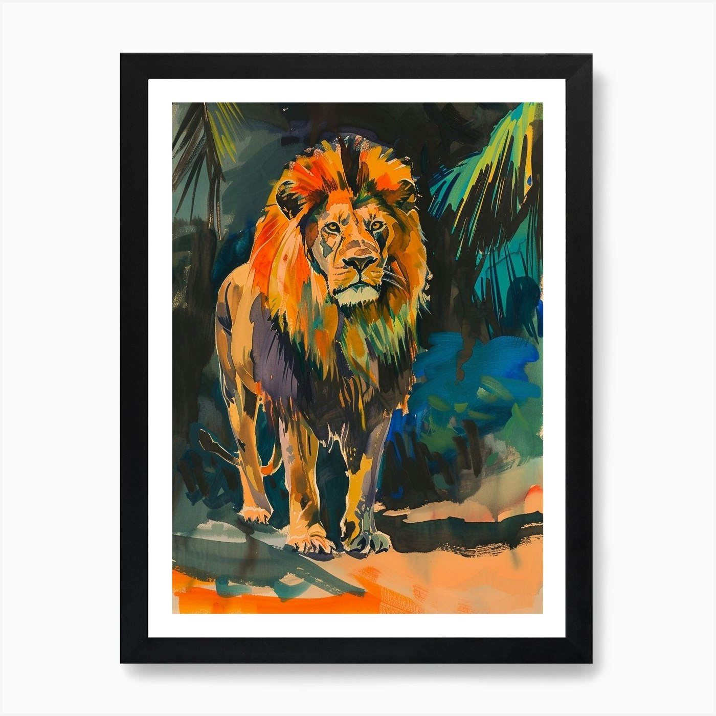 Masai Lion Symbolic Imagery Fauvist Framed Wall Art Poster Canvas Print Picture