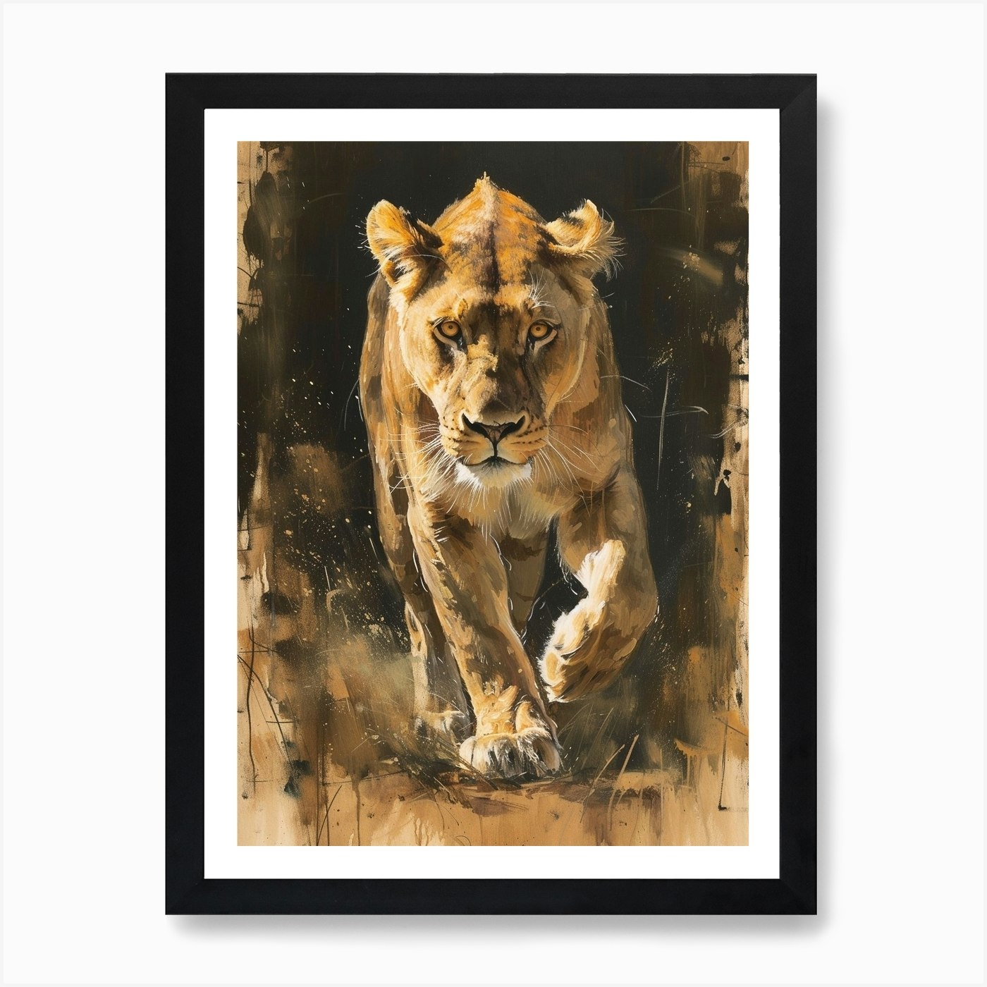 African Lion Lioness On The Prowl A Framed Wall Art Poster Canvas Print Picture