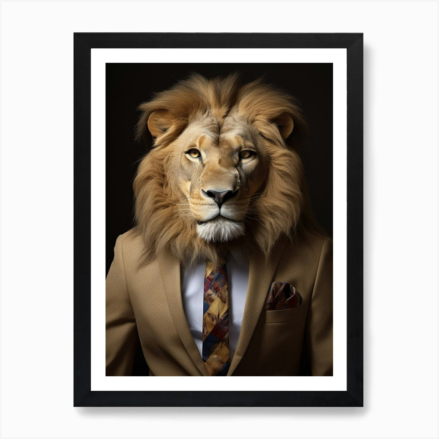 African Lion Wearing A Suit 1 Art P Framed Wall Art Poster Canvas Print Picture