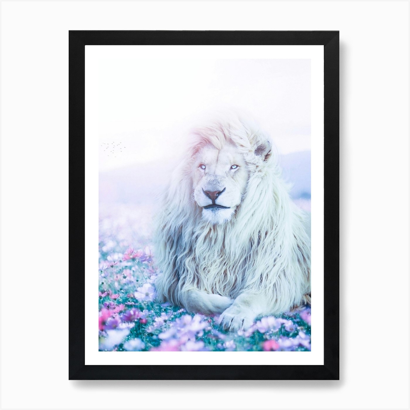 Kimba The White Lion In Garden Flow Framed Wall Art Poster Canvas Print Picture